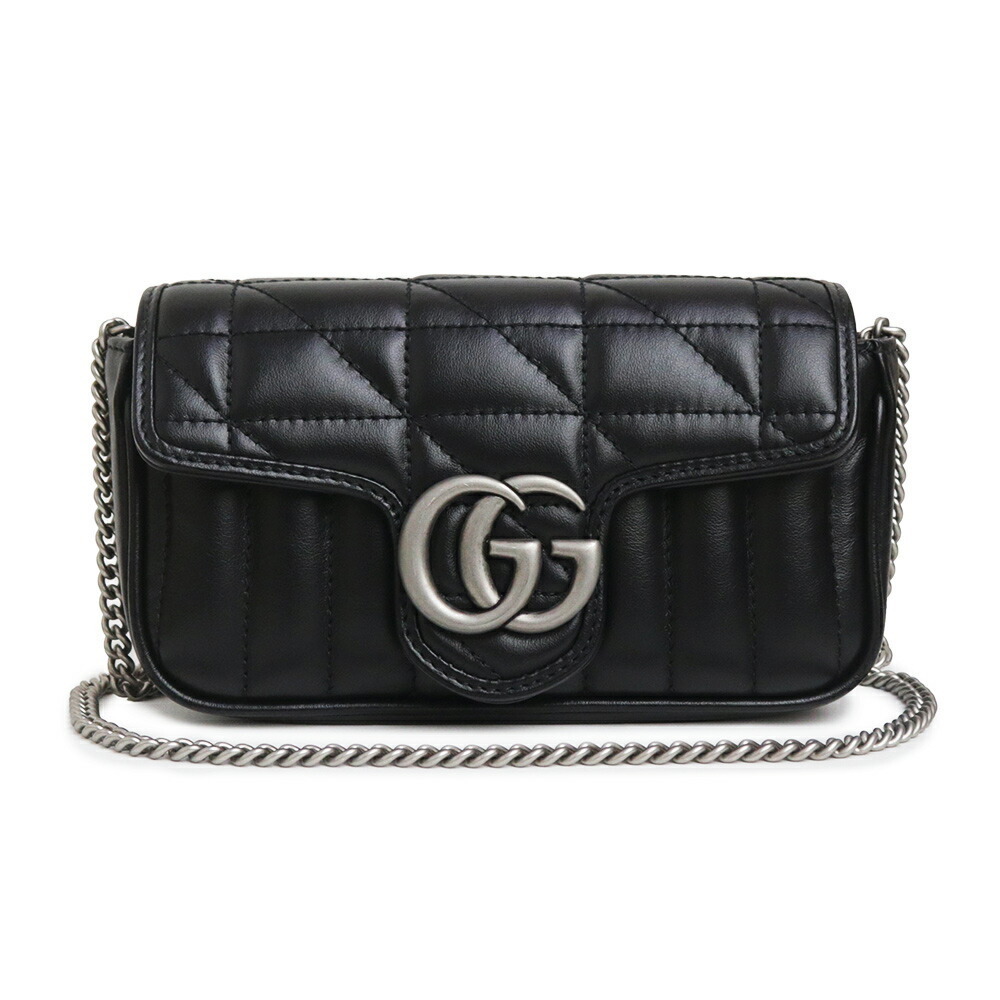 GUCCI GG Marmont Super Chevron Leather Black Chain Shoulder Bag Crossbody